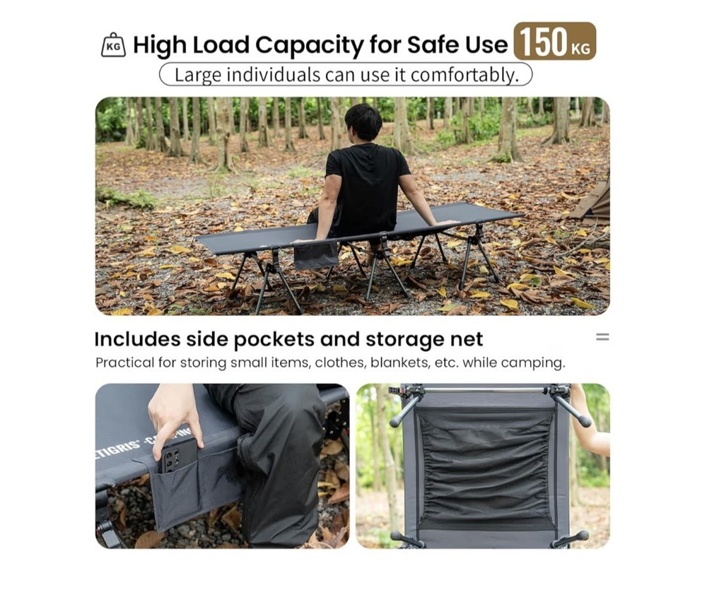 SUPRANUBIS Adjustable Camping Cot, 330Lbs Support, SUPER LIGHT. AMAZING COT. A+!
