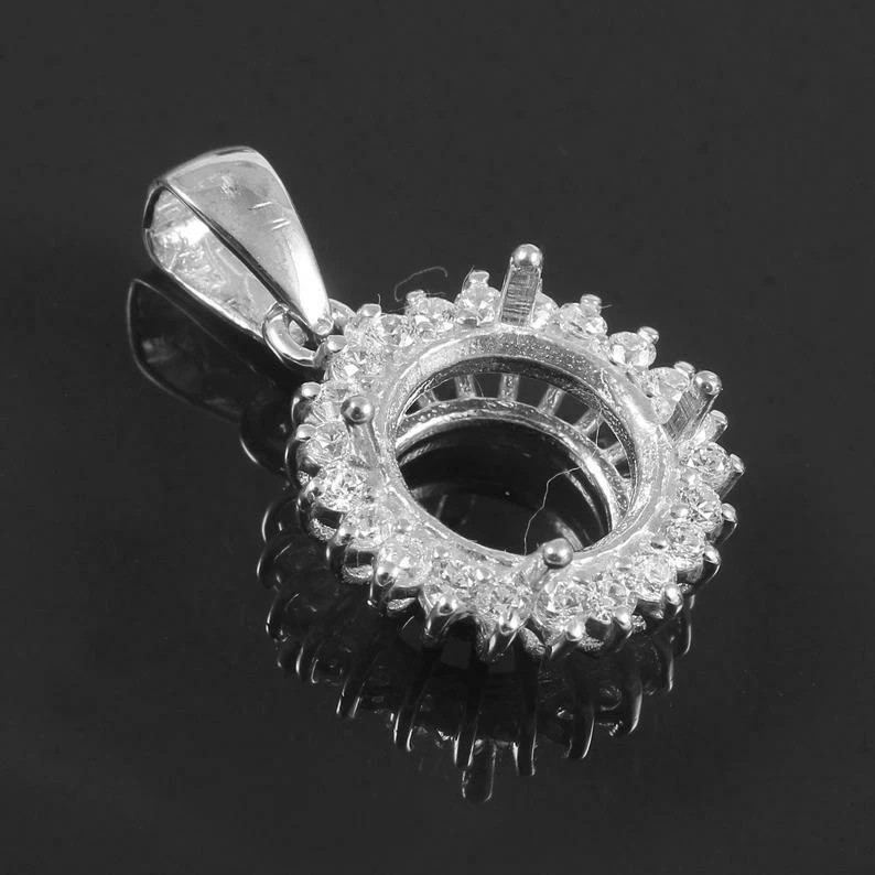 925 Sterling Silver Pendant 8-20 mm Round Semi Mount Pendant Setting CZ Setting