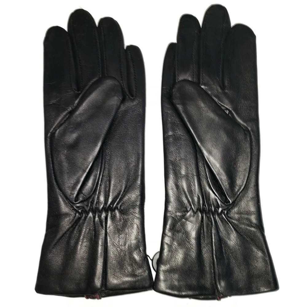 Women's Backhand Burgundy Insert Leather Gloves, Black, . Medium