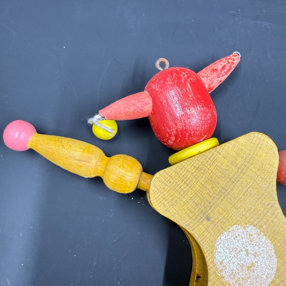 Vintage M. Gschnitzer Austrian Wooden Pull String Jointed Jester Clown Puppet