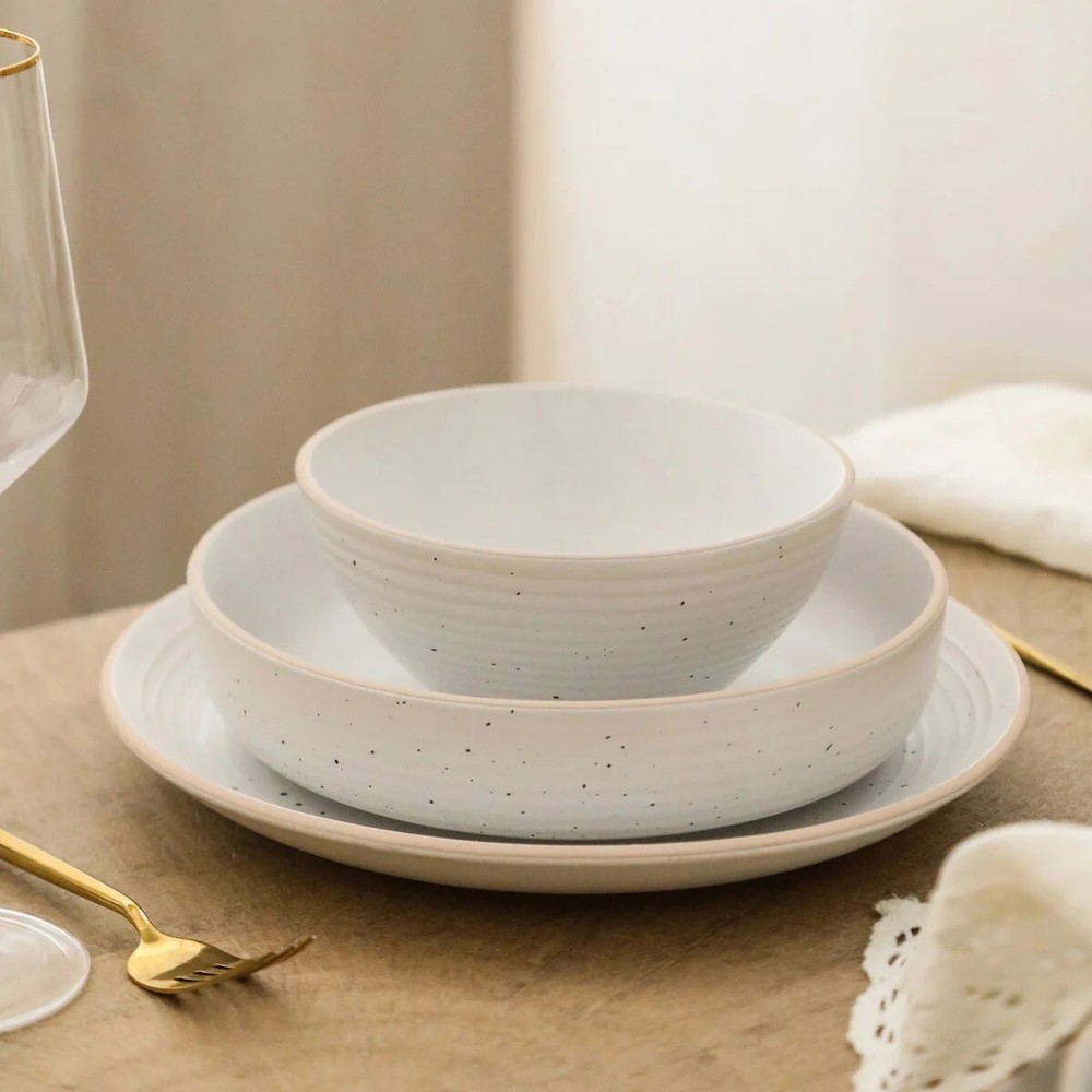 Stone + Lain Lauren 12-piece Stoneware Dinnerware Set in Stone White