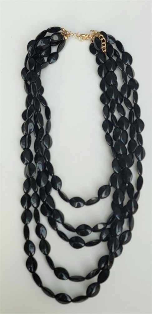 Multi strand black over beaded necklace - Signed V