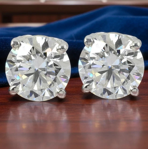 Certified 5 Ct Treated White Diamond Solitaire Studs 925 Silver Great Shine