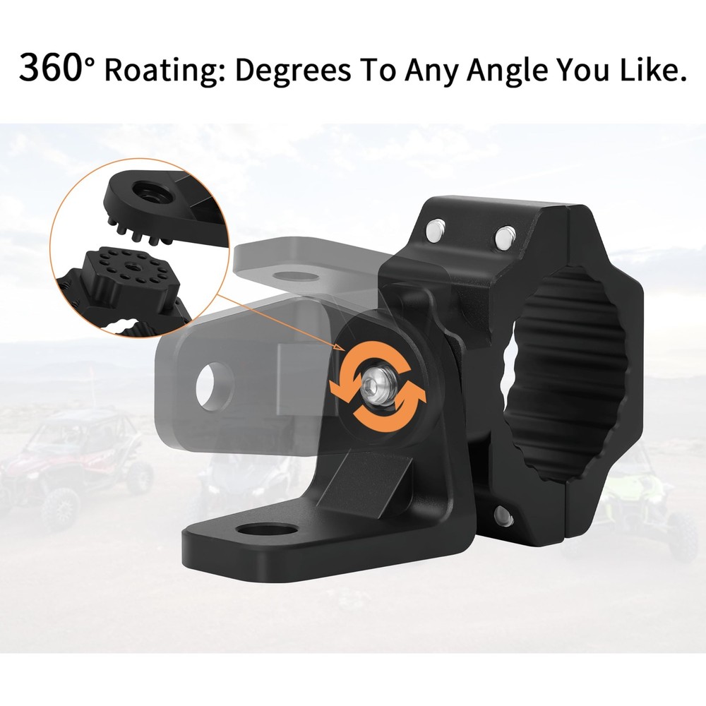 Heavy Duty UTV Whip Light Mount & Light Bar Bracket - 360° Rotating Clamp