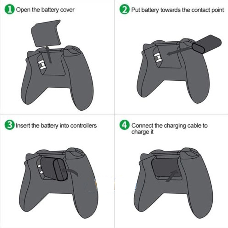 USB Rechargeable Battery Pack For XBox One Controller & Charger Cable Kit