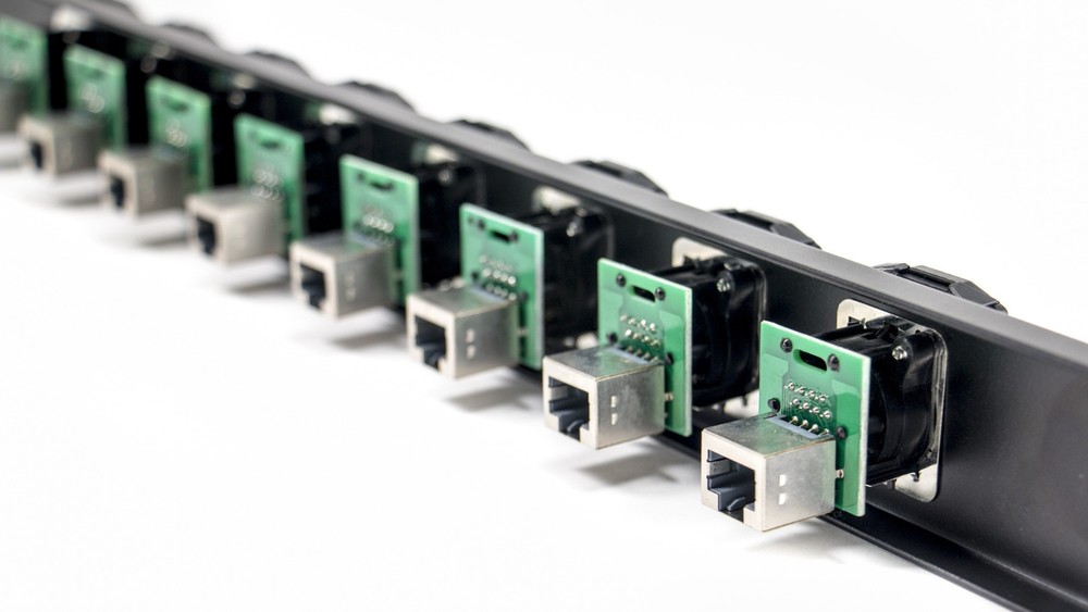 8 Channel Tactical Ethernet Breakout Rack Panel w/8 RJ45 Ethercon Jacks & Covers