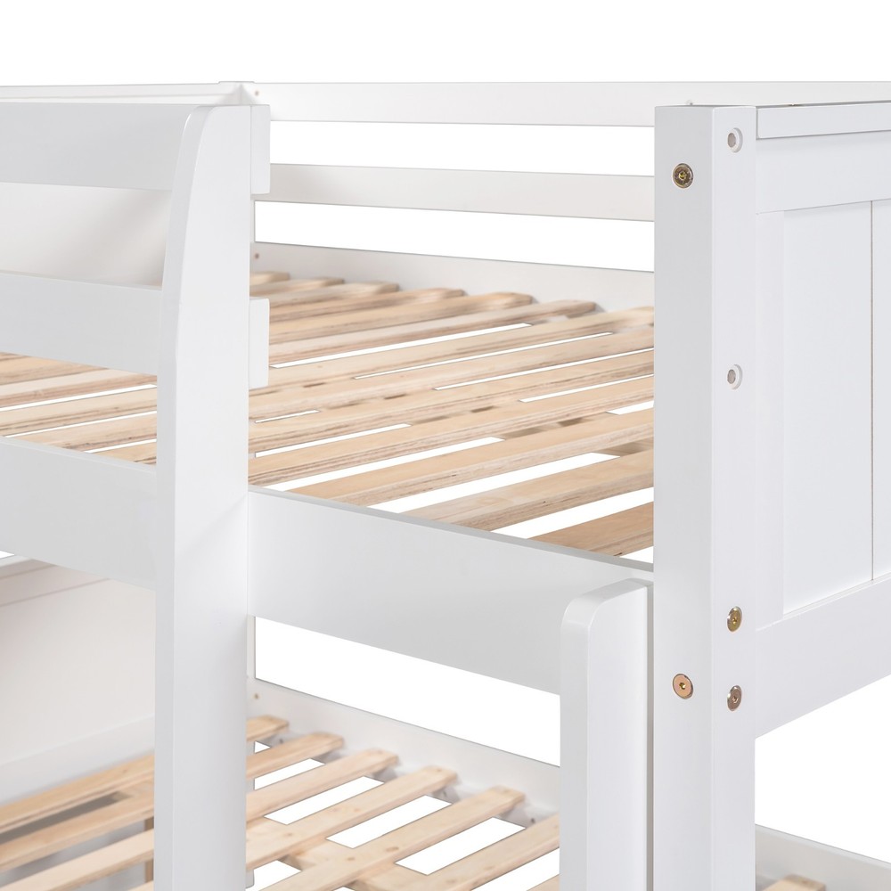 Full Over Full Bunk Bed with Twin Size Trundle White Easy Conversion for Bedroom