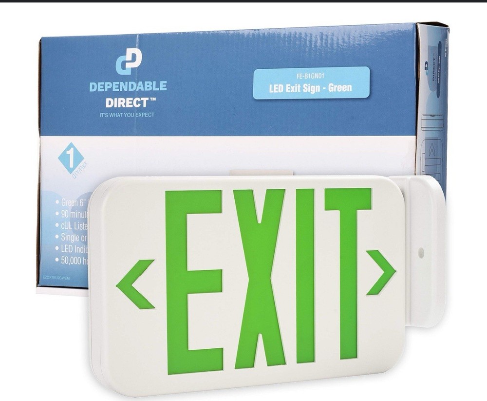 Dependable Direct 2-Pack Double Side LED Green Exit Sign Emergency Light In Box