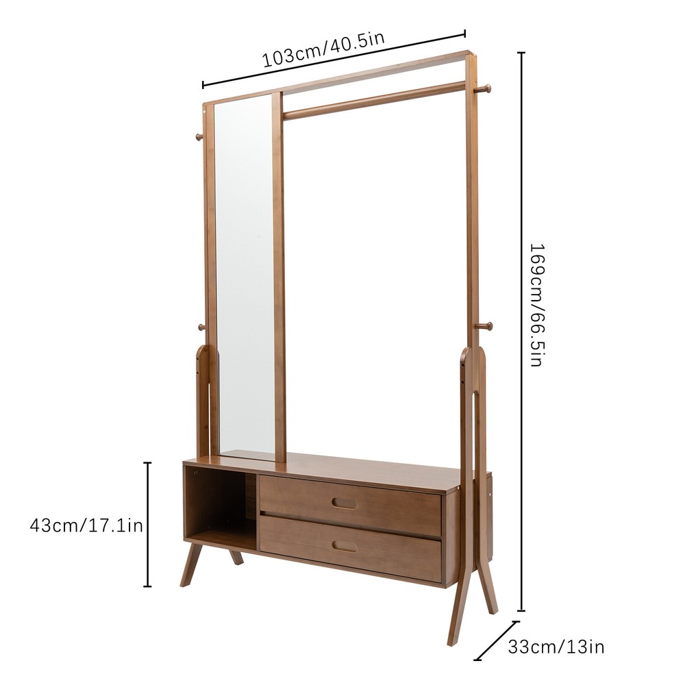 Bamboo Multi-function Hall Tree for Entryway Rack Shoe Storage Hanger Bench Set