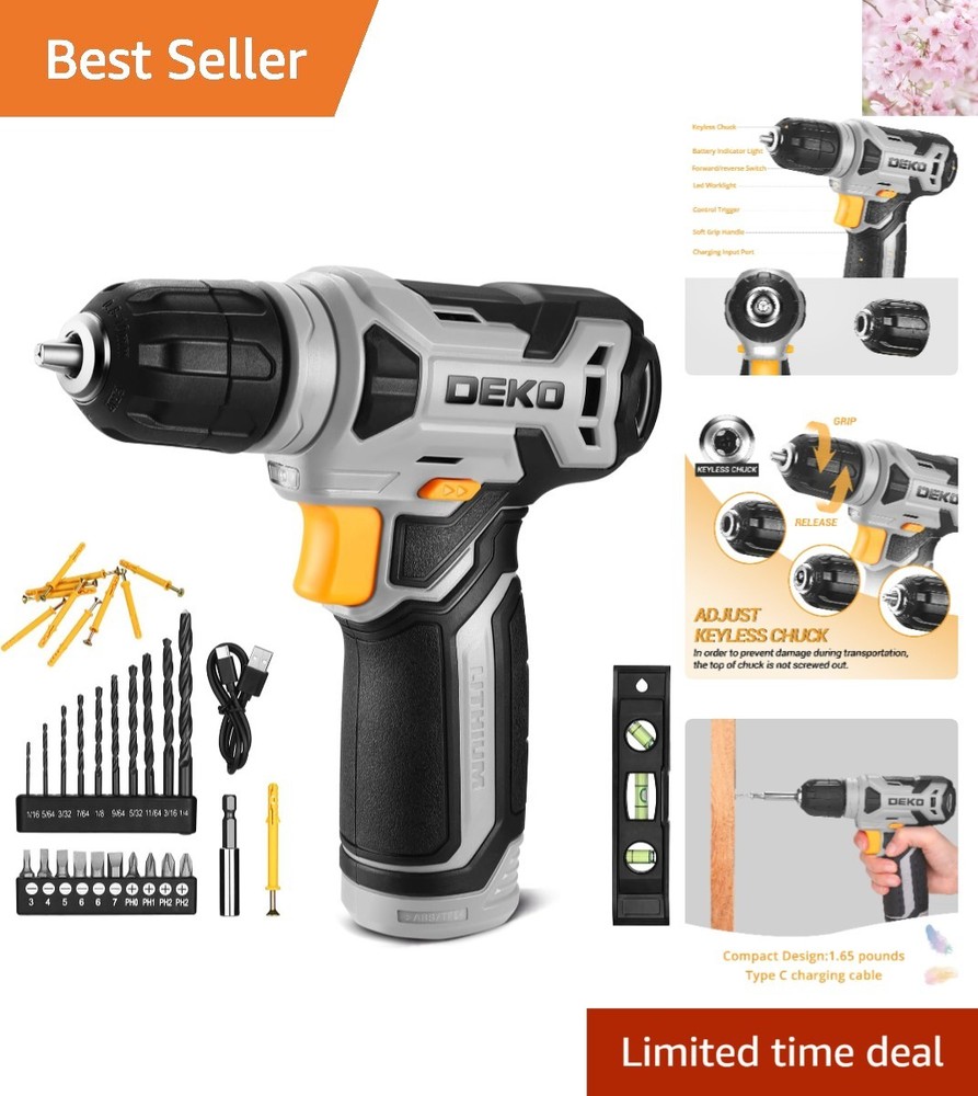 Compact 8V Cordless Drill with Keyless Chuck & LED - Perfect for Home Use