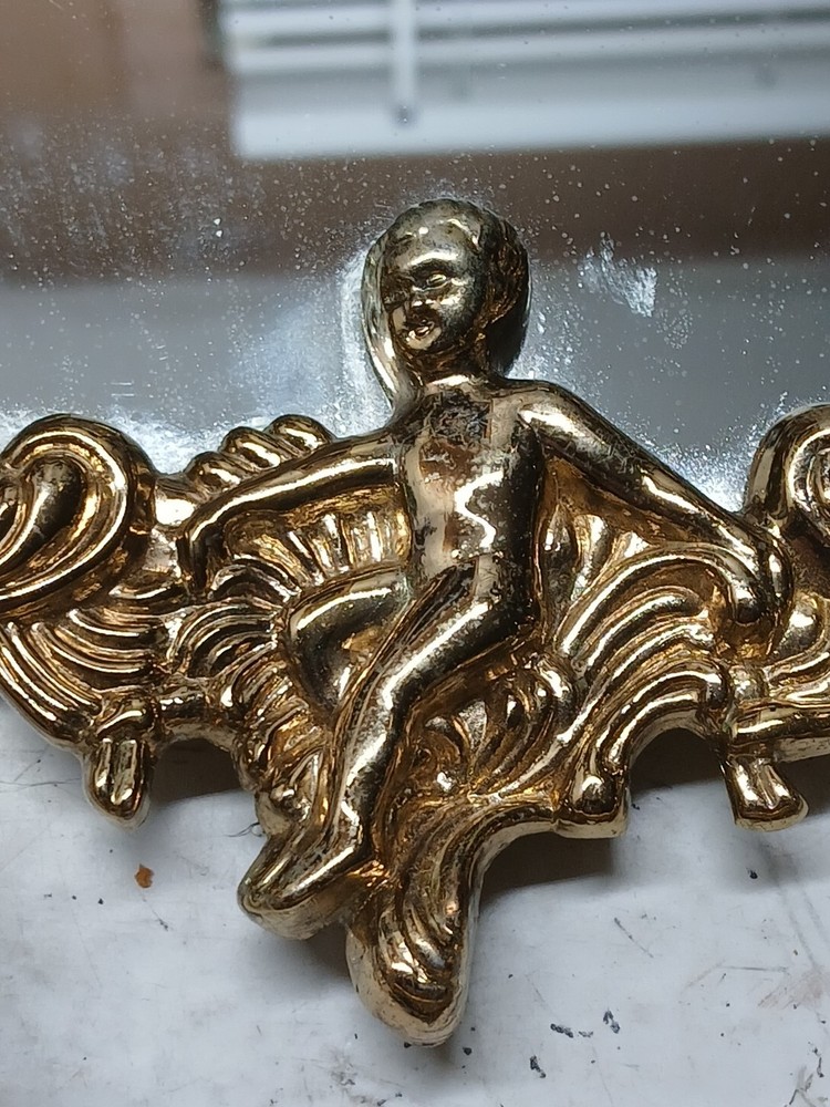 Tabletop brass mirror adjustable decorative looking glass cherub deco rococo sty