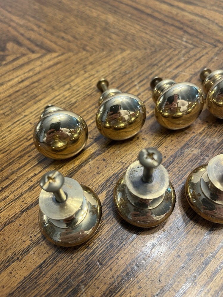 Vintage Lot Of 13 Solid Brass Round Drawer Pull Knobs