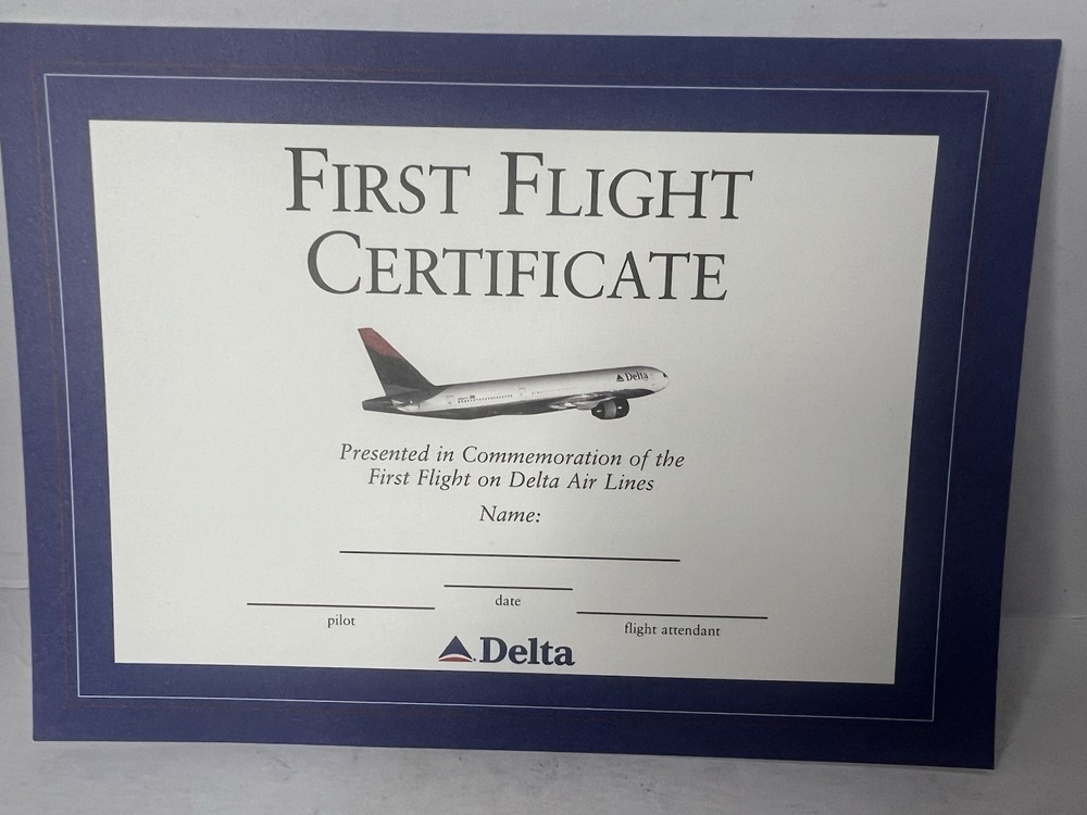 Delta Airlines First Flight Certificate Blank