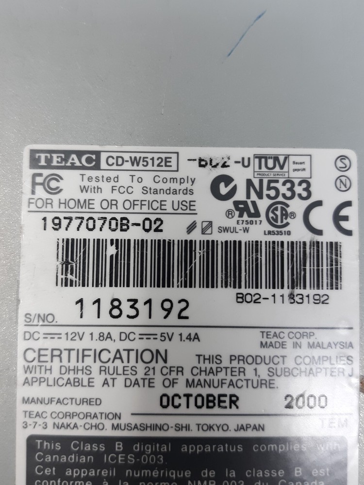 TEAC 1977070B-02 CD-W512E-B02 CD-RW Drive