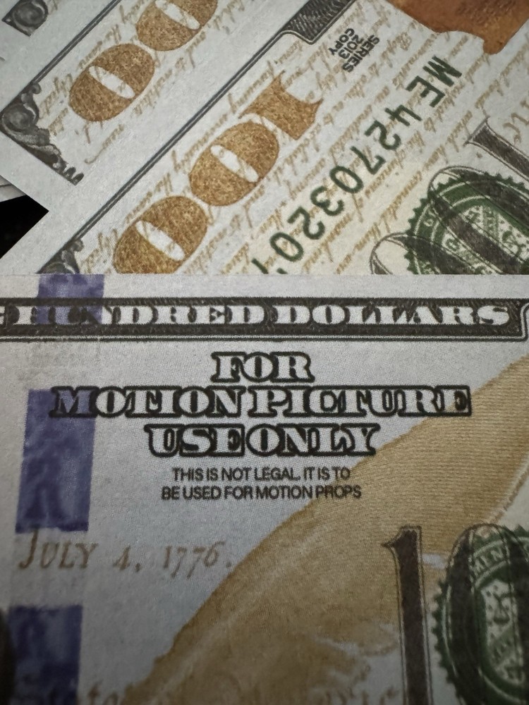 Prop For Motion Picture Use Only $1000- 10 $100 Bills