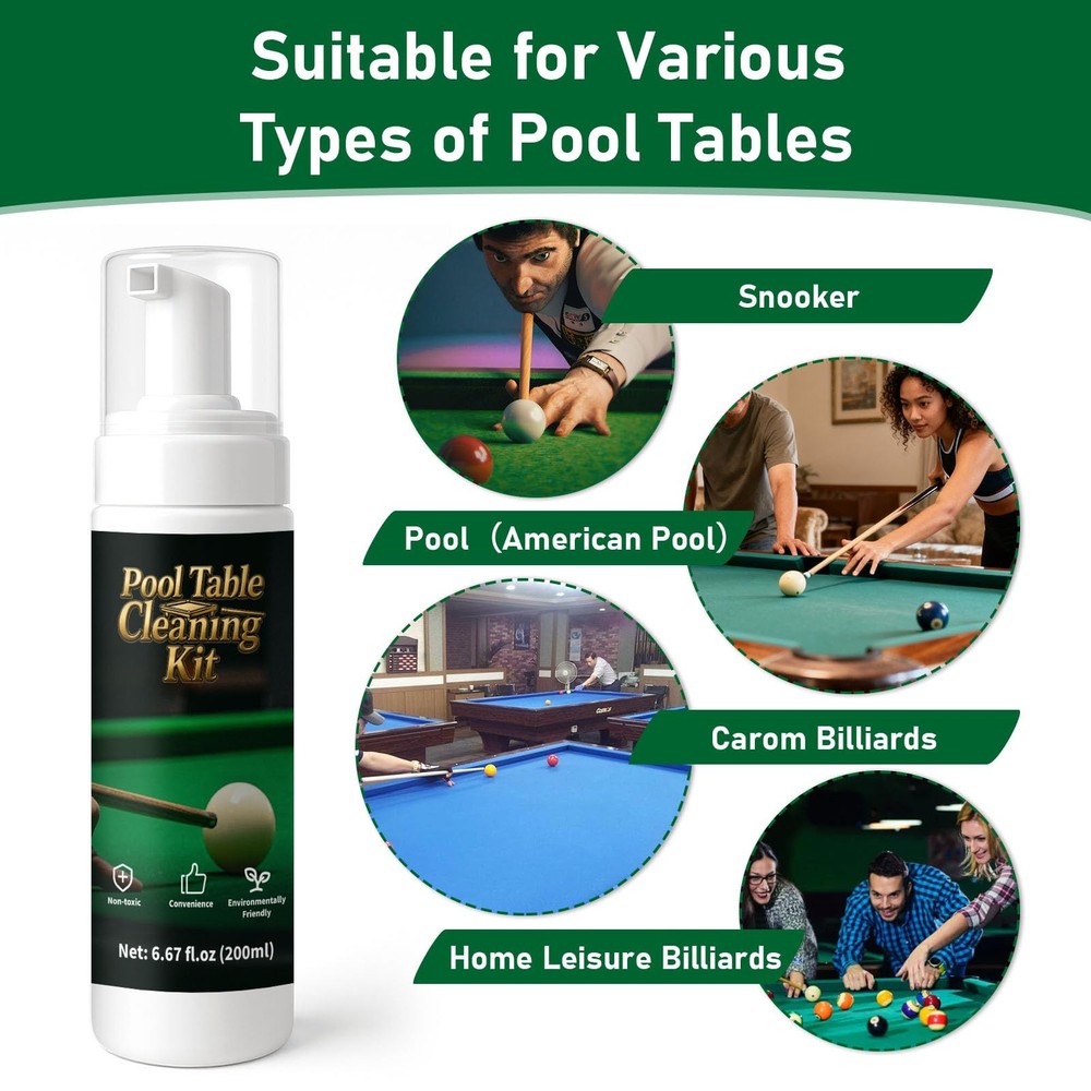 8pcs Pool Table Cleaning Kit - Powerful Cleaner Quickly Breaks Down Chalk & S...