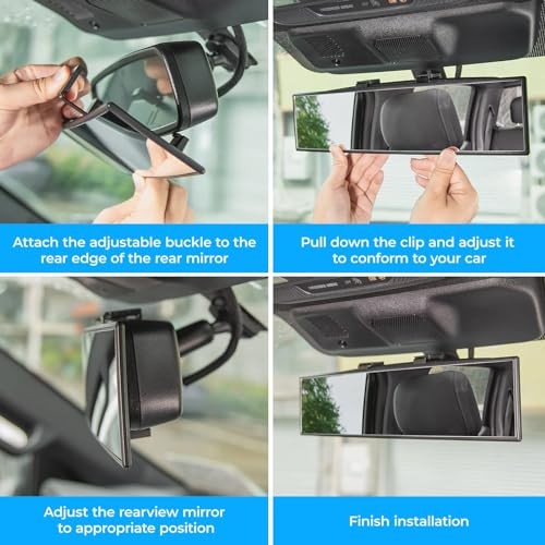 Rear View Mirror, Universal.8Inch Panoramic 1 Clear (Black frame)