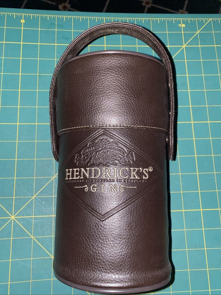 Hendrick's Gin brown leather bottle transporter embroidered caddy case
