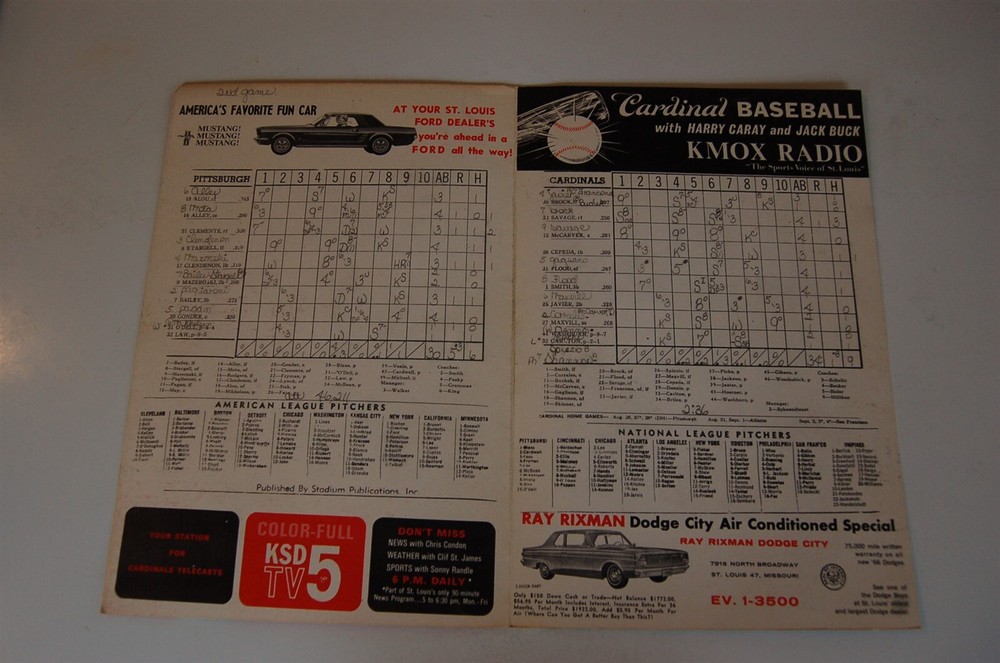 1966 St. Louis Cardinals - Pittsburgh Pirates Baseball Program