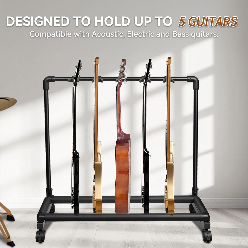 5 Multi Guitar Stand Rack with Wheels, Foldable Design 5 Holder Multiple Guit...