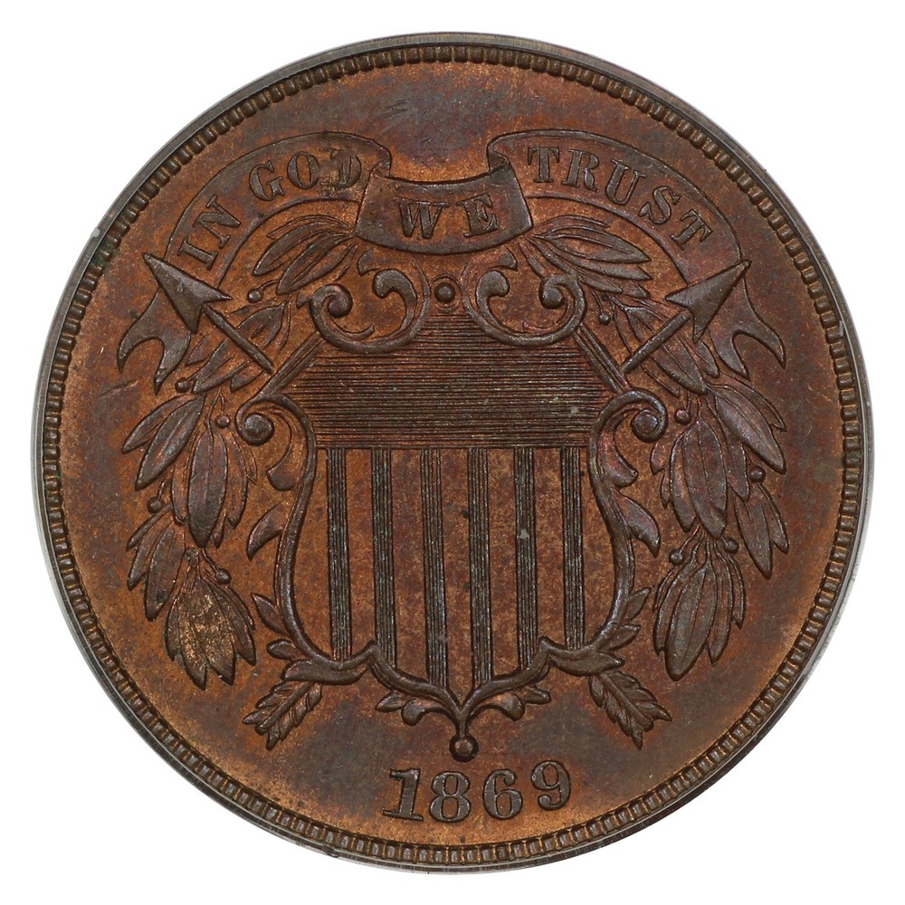 1869 2C PCGS MS64RB - Two Cent - Slightly Better Date