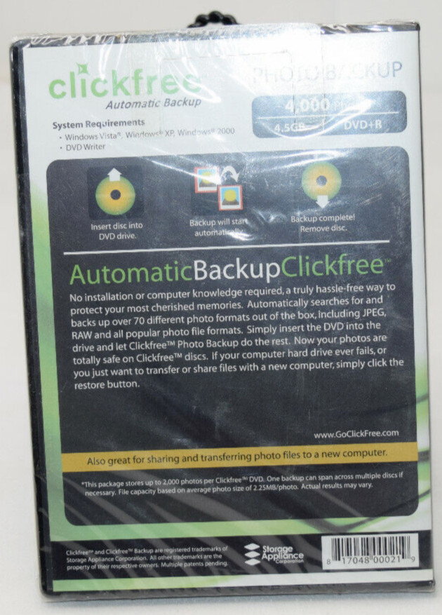 ClickFree Automatic Digital Photo Back-Up For Windows XP, Windows VISTA, & 2000