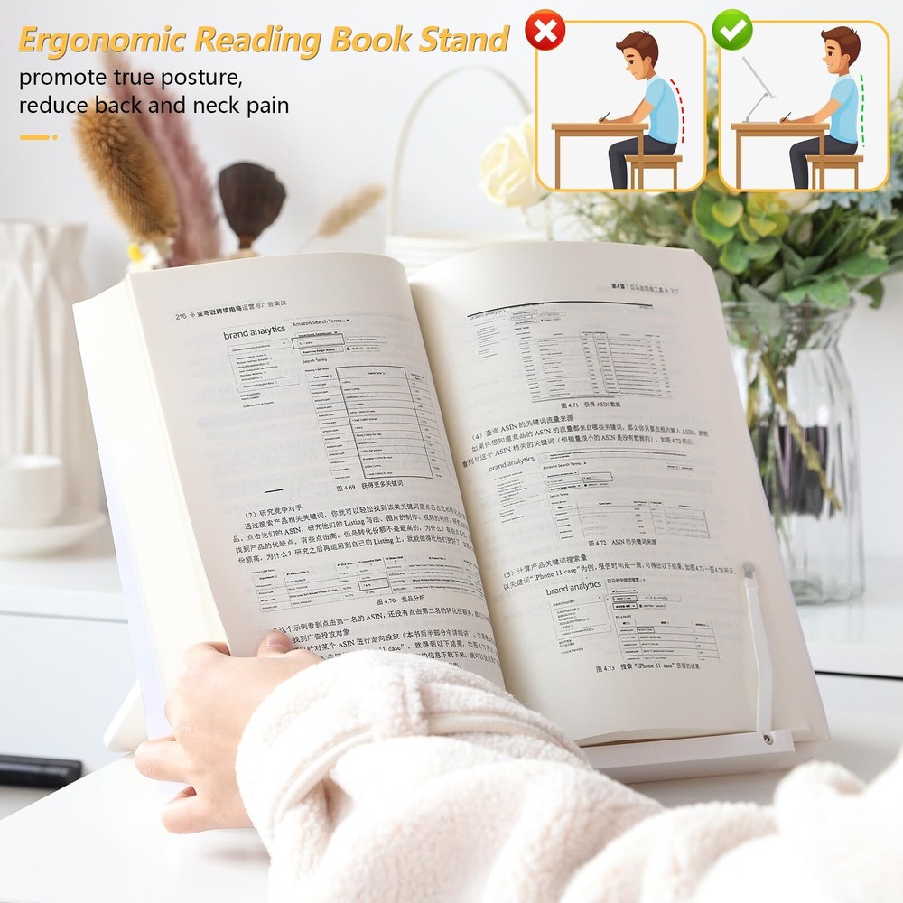 Portable Book Stand for Reading,Base with Non-Slip Pads Adjustable Folding Tex..