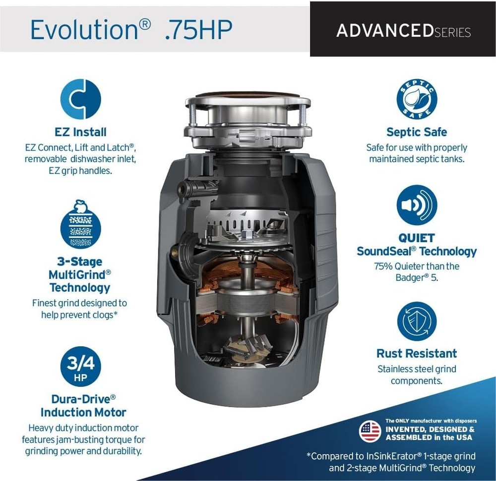 InSinkerator - Evolution Series 3/4 HP Continuous Feed Garbage Disposer Gray