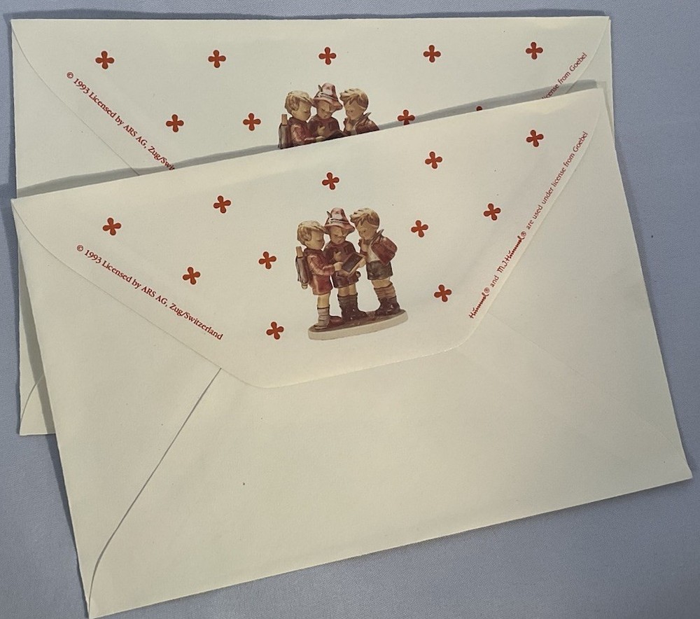Three M.J. Hummel Goebel Folded Note Cards & Envelopes From 1993 ~ Blank Inside