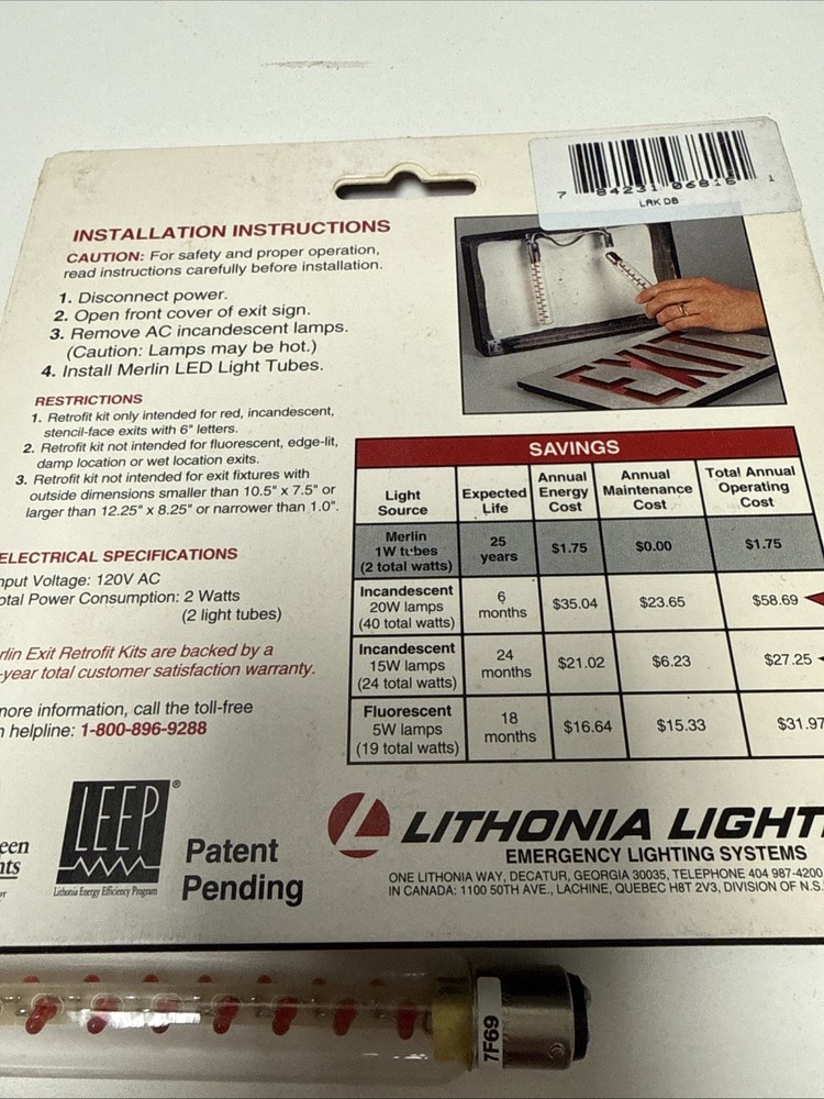 Lithonia Lighting Merlin LED Exit Retrofit Kit LRK DB 2 bulbs / package