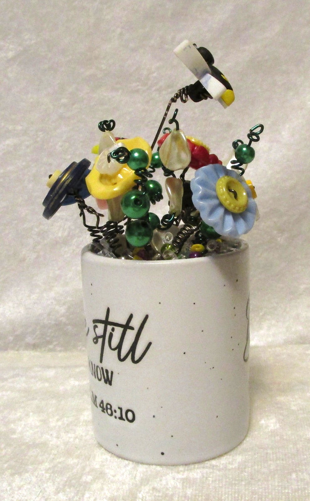 Button Bouquet "Be Still & Know" Psalm 46:10 Handmade OOAK