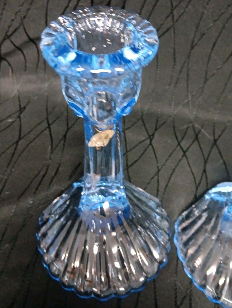 PAIR CAMBRIDGE CAPRICE MOONLIGHT BLUE CANDLEHOLDERS CANDLE STICKS