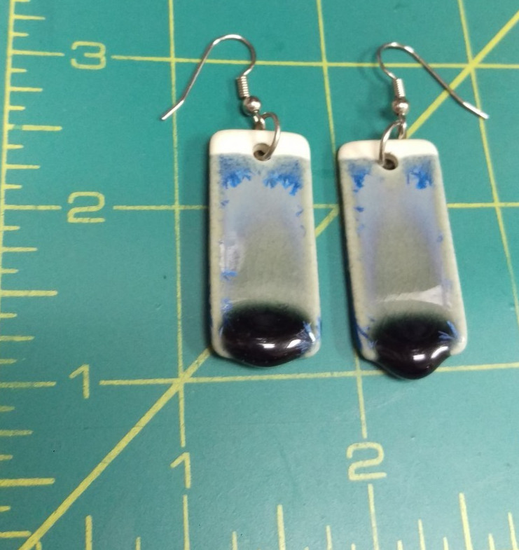 Beautiful Blue Ceramic Earrings - Blue glaze on both sides thicker at bottom