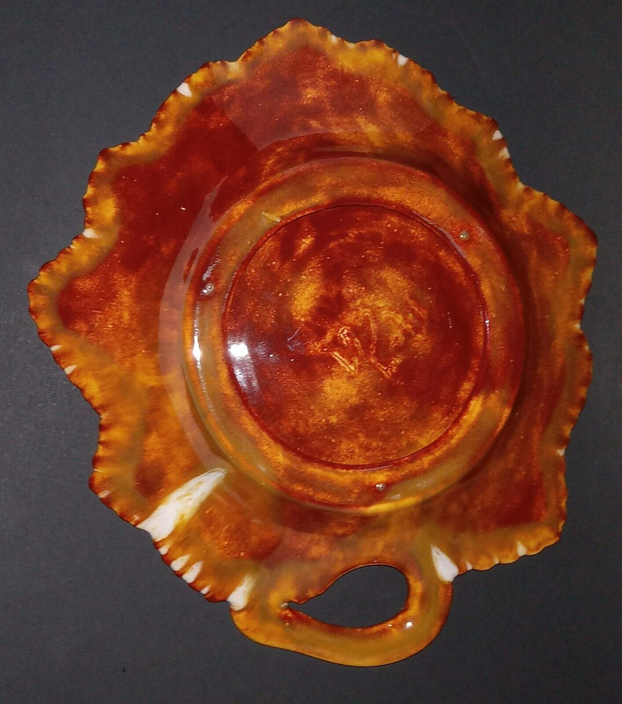 Scallop Edge Leaf Serving Or Candy Dish Fall Colors Ceramic Studio Art Glazed