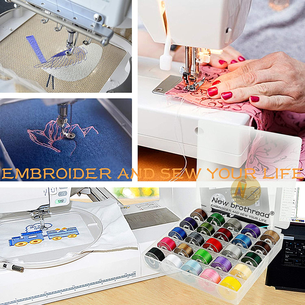 New Brothread 25Pcs Assorted Colors 70D/2 (60WT) Prewound Bobbin Thread Plastic