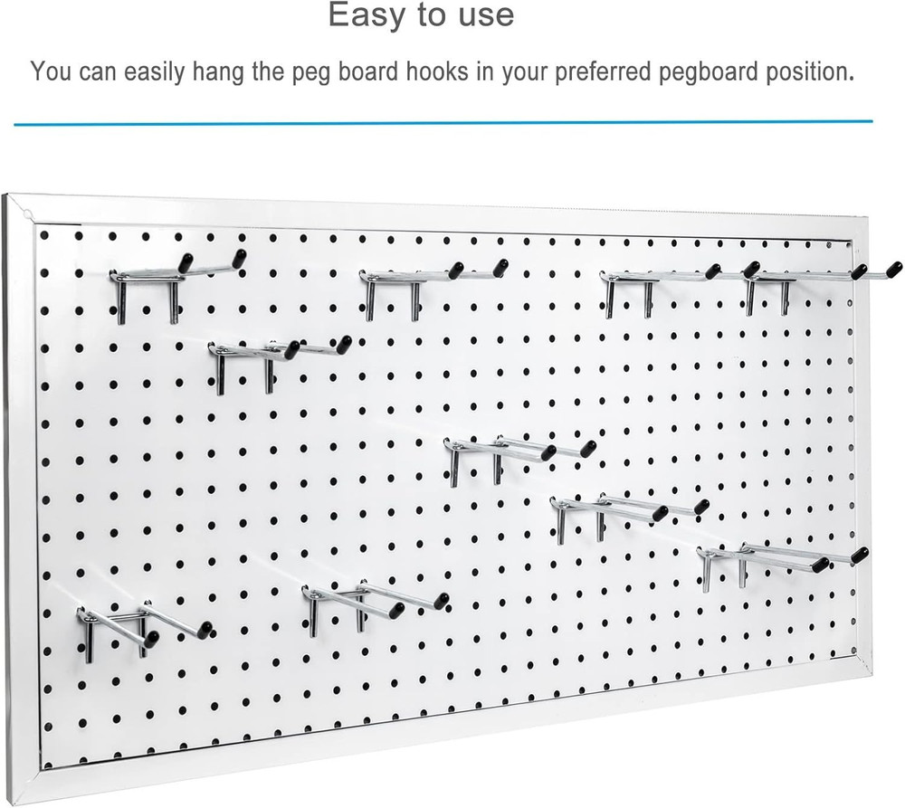 Pegboard Hooks 6" Double Peg Board Tool Hangers Rubber Tipped 10 Pack