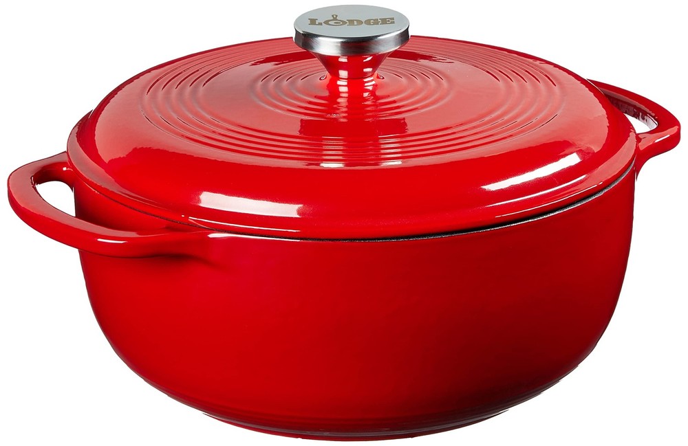 Lodge 4.5 Quart Enameled Cast Iron Dutch Oven with Lid – Quart, Solid Red