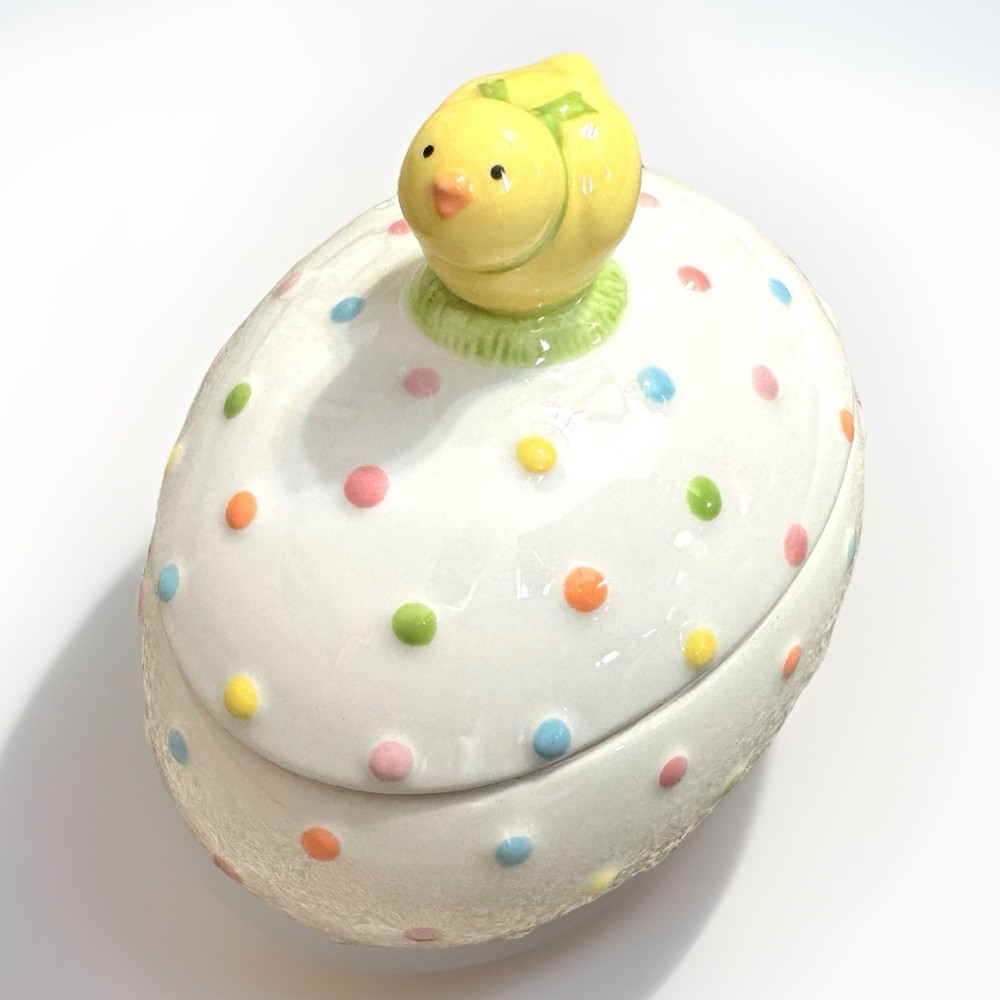 Hallmark Easter chick on egg bowl with lid polka dot Rare