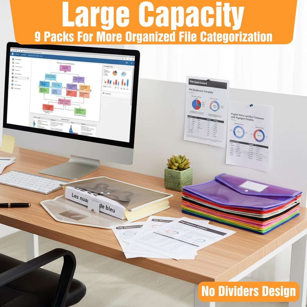 9 Pack 11.8"×9.8" x 3.1" Plastic Expanding File Folder, Waterproof Transparen...