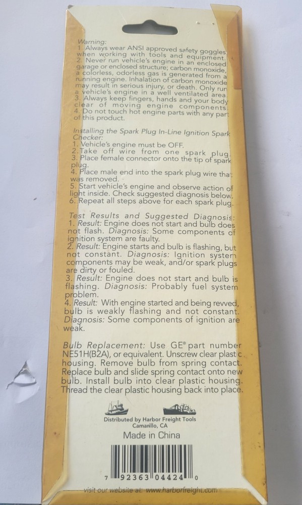 Harbor Freight In-Line Ignition Spark Checker (Item 04424)