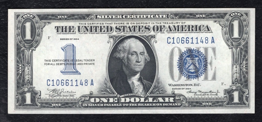 FR. 1606 1934 $1 ONE DOLLAR “FUNNYBACK" SILVER CERTIFICATE NOTE GEM UNCIRCULATED