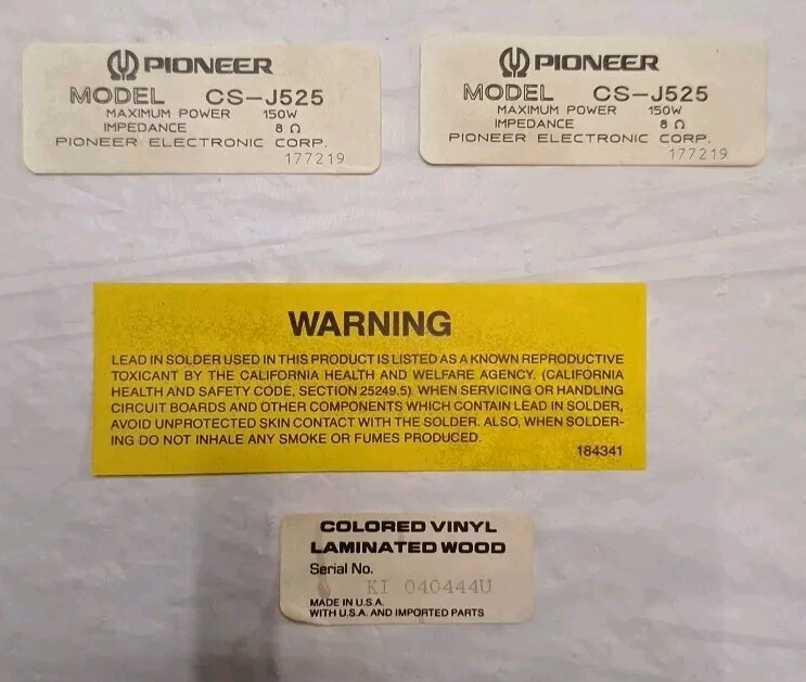 Pioneer Speaker CS-J525 Labels