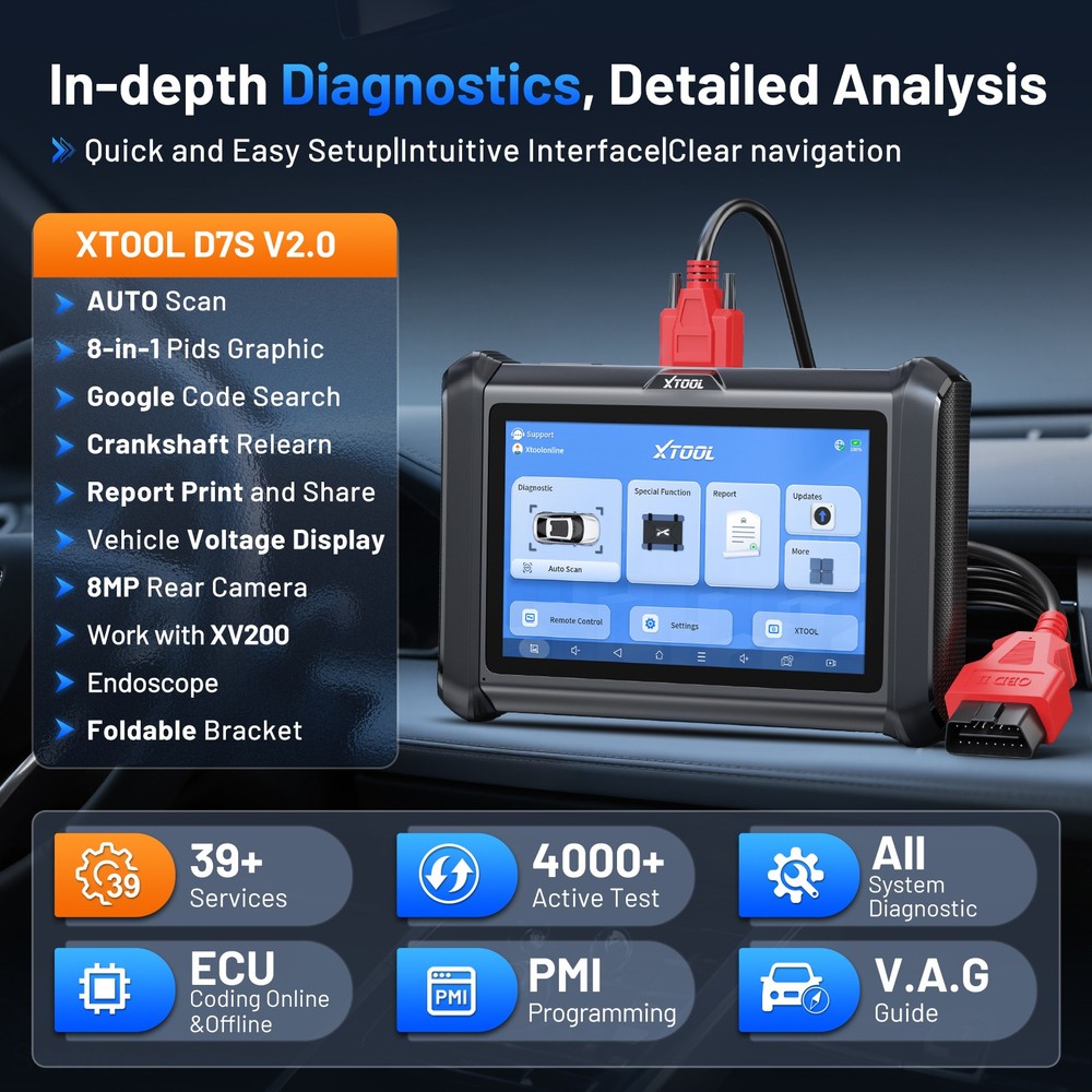 XTOOL D7S V2.0 Auto Full System Diagnostic Bidirectional Scanner Key Programmer