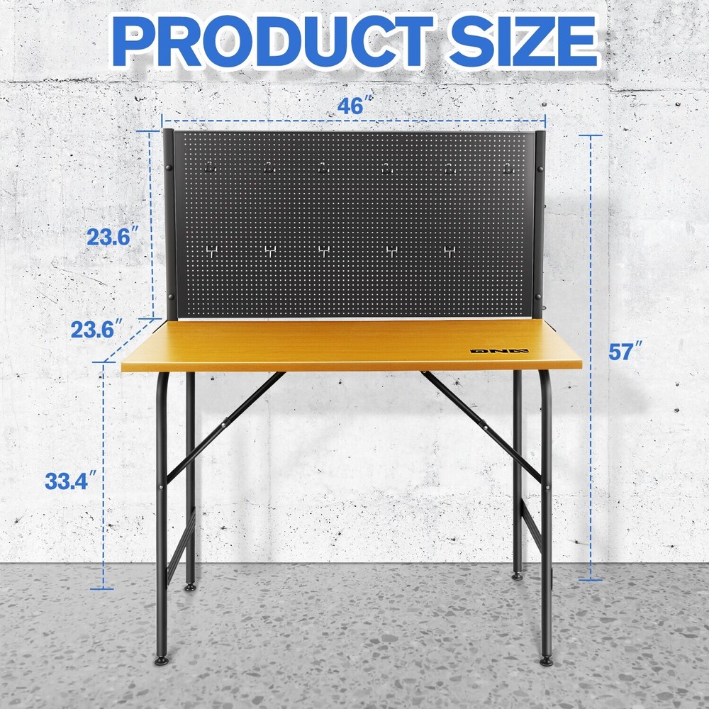 330lbs. 46'' Work Table w/Pegboard Pegboard Wood Tool Bench Heavy Duty Workbench