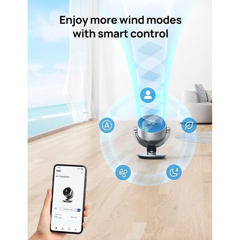 Smart Oscillating Fan Quiet Air Circulator Remote Control 4 Speeds 5 Modes Timer