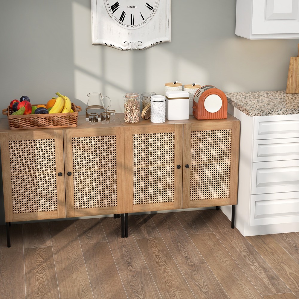 2 PCS Kitchen Storage Cabinet Buffet Sideboard w/ Adjustable Shelf Oak
