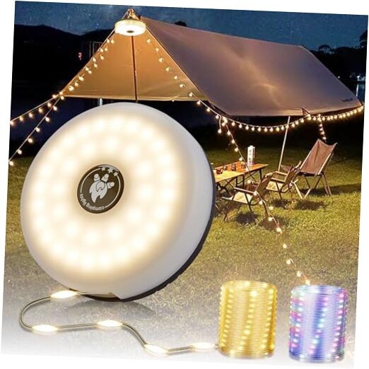 Camping String Lights, 4 in 1 Portable Camping Light Rechargeable, 1 Pack Black