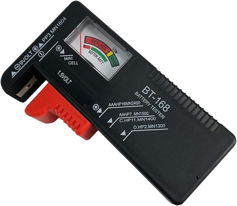 Compact Universal Battery Tester for AAA, AA, C, D, 9V & Button Cell Batteries