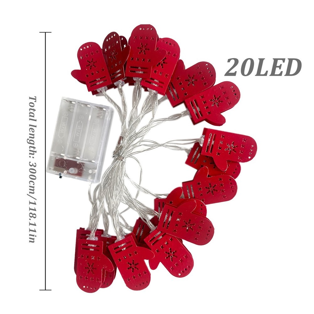 Christmas LED Light String Iron Christmas Gloves Ornament String Light