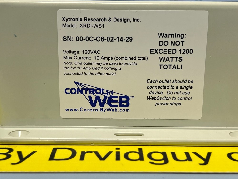 Control-By-Web XRDI-WS1 Web Switch Remote Power Switch; 120VAC, 10A